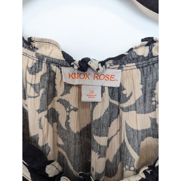 Knox Rose Top Womens Plus Size 2X Black Floral Flowy Blouse Boho Classic Neutral - Picture 9 of 12